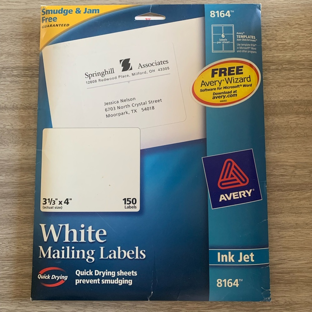 NWT Avery 8164 Ink Jet White Mailing Labels 3 1/3” X 4” 150 Labels